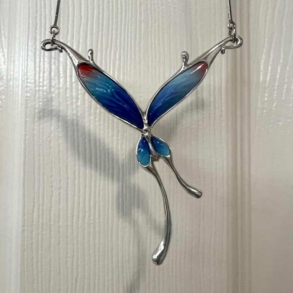 Franz Butterfly Necklace – Blue & Red Sterling Silver. Exquisite Piece! - Picture 3 of 7